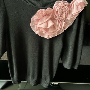 Anthropology top never used black with light pink flower